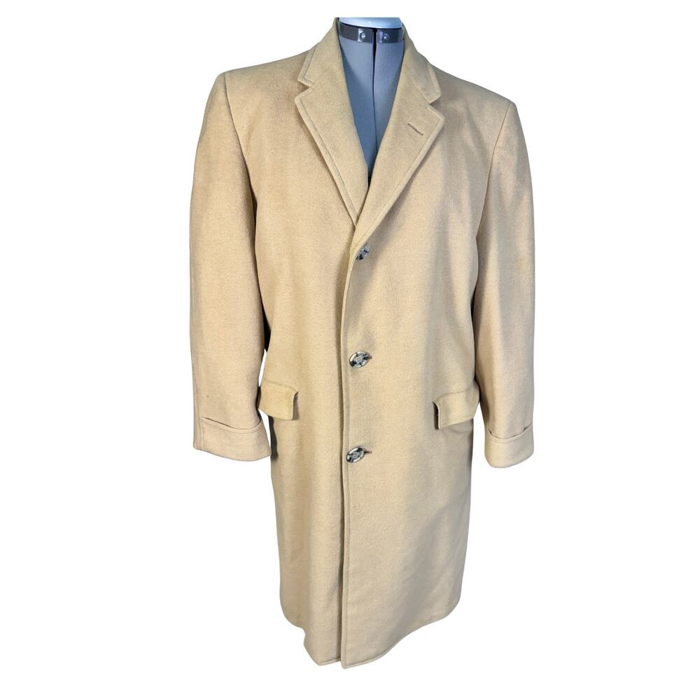 Vintage 50s Varsity Town Camel Single Breasted Wool Balmacaan Overcoat Size L